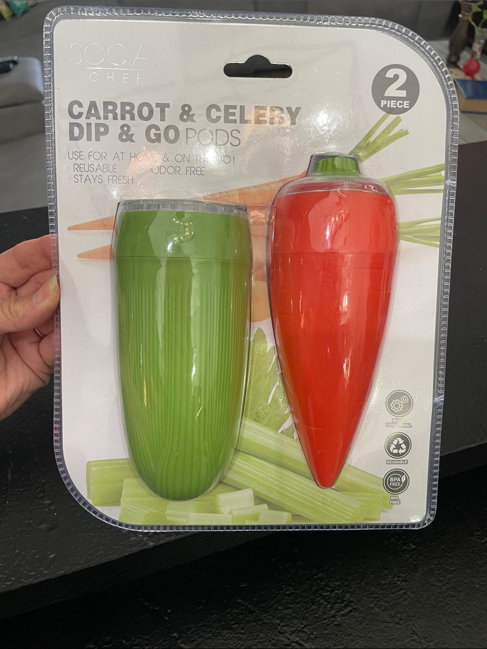 Social Chef Enchante Accessories Carrot & Celery Dip & Go Pods -Green and Orange